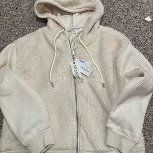 Workshop Republic Women’s Faux Fur Zip Hoodie – Size Large – Cream/Ivory NWT